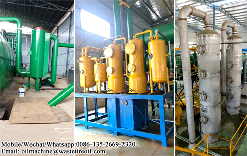 What pollution control system is adopted in waste tyre pyrolysis plant?