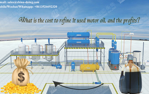 What is the cost to refine 1t used motor oil, and the profits?