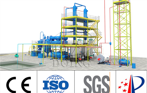 How much square feet space is needed to install the pyrolysis oil refinery machine?