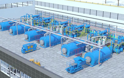 3D video of six sets of waste tire to fuel oil plant production line