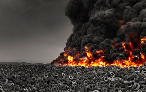 Used tyre on fire in Spain