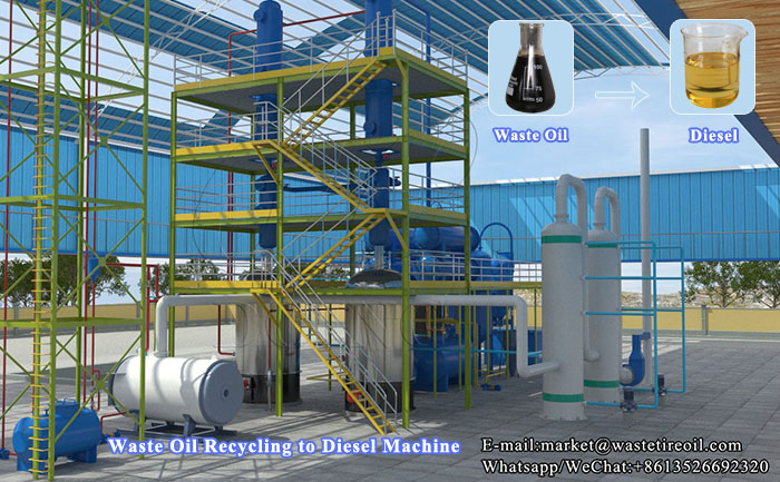 Waste oil recycling to diesel distillation machine 