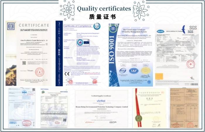 Quality certificates of DOING pyrolysis system