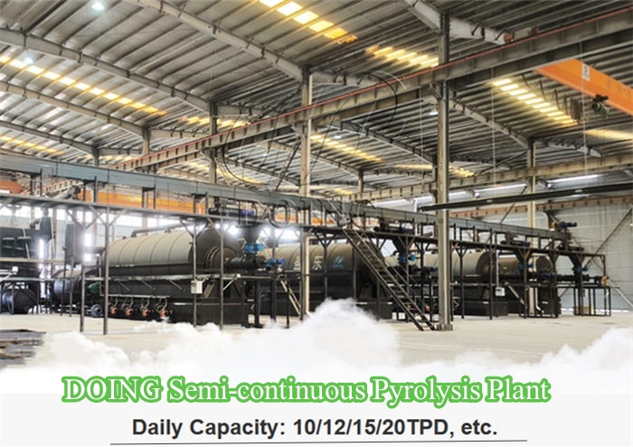 Semi-continuous tire pyrolysis plant